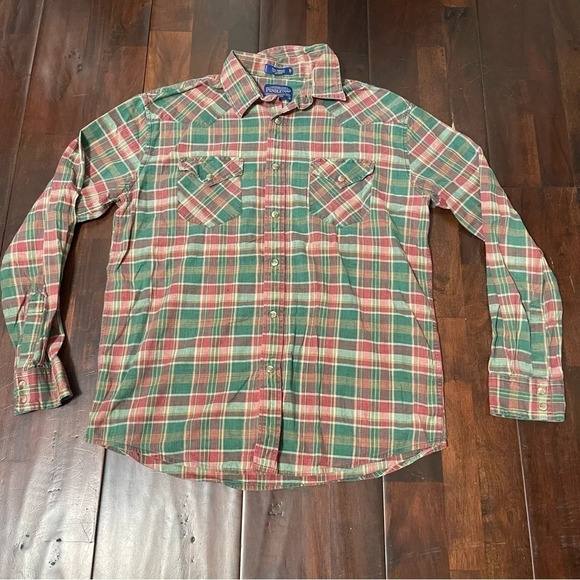 Pendleton Long Sleeve Pearl Snap Button Up Medium Red And Green - Picture 2 of 5